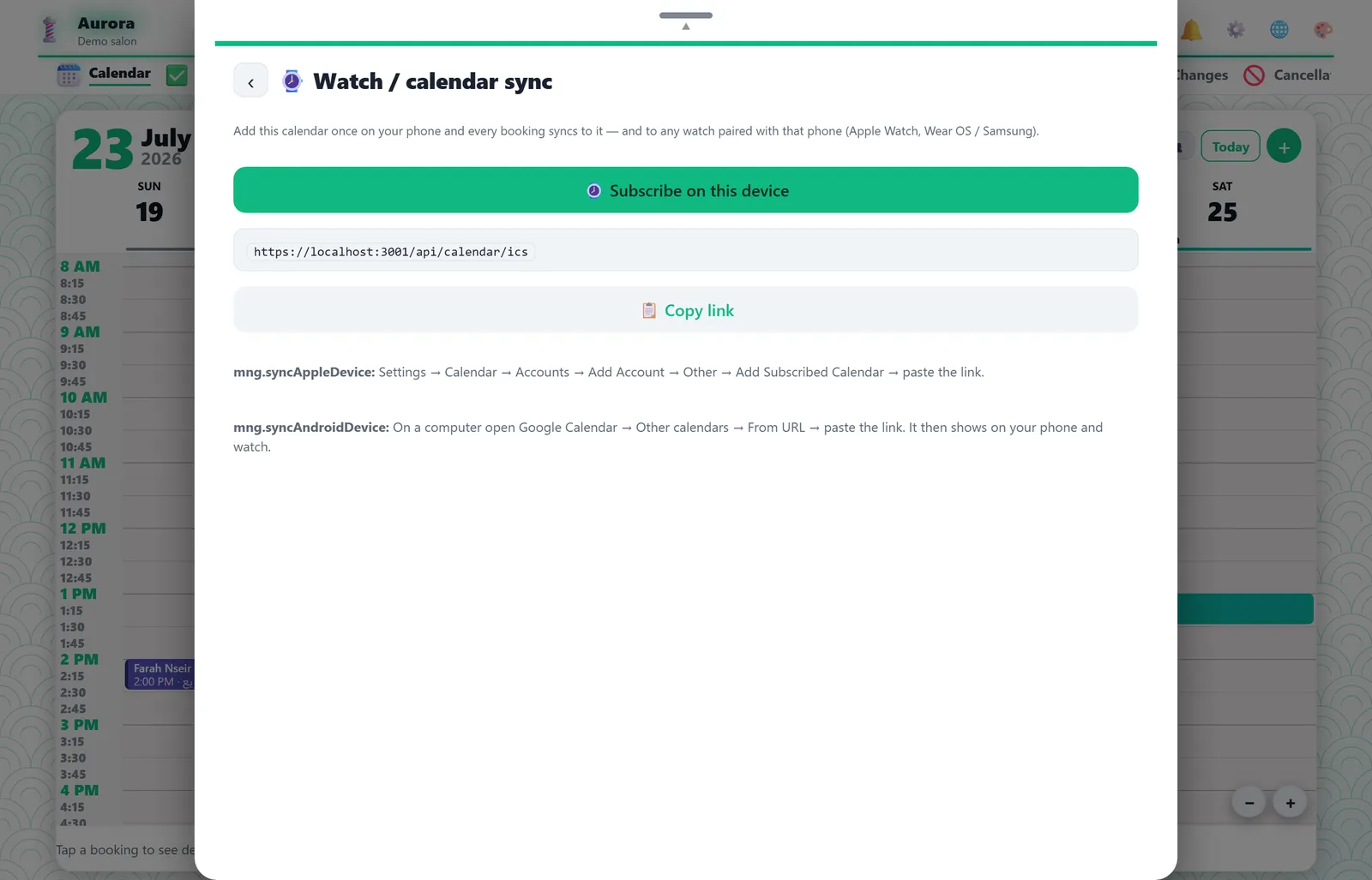 Watch / calendar sync